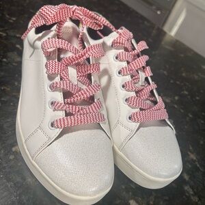 Women’s Circus White Sneakers with Red Laces and stones on back!  Show stopper!